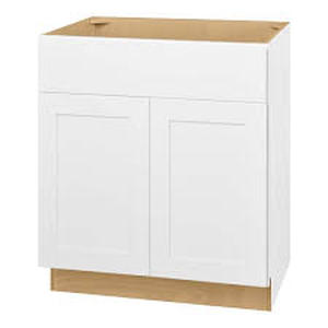 lot 42 image: Hampton Bay Avondale 30 in. W x 21 in. D x 34.5 in. H Ready to Assemble Plywood Shaker Sink Base Bath Cabinet in Alpine White Customer Returns See Pictures