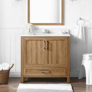 lot 66 image: Moorside 36 in. Sweet Maple Bathroom Vanity    Customer Returns See Pictures