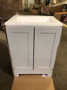 lot 40 image: 25 in. Single Sink Pearl Gray Bath Vanity with White Cultured Marble Top (Assembled) Damaged   Customer Returns See Pictures