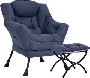 lot 21 image: HomEastlly Lazy Chair with Ottoman (Navy)