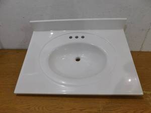 lot 34 image: Glacier Bay 31 in. W x 22 in. D Cultured Marble White Round Single Sink Vanity Top in White