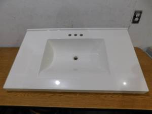 lot 38 image: Glacier Bay 37 in. W x 22 in. D Cultured Marble White Rectangular Single Sink Vanity Top in White
