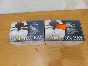 lot 81 image: (2) Hampton Bay 3-Light Oil Rubbed Bronze Ceiling Fan Shades LED Light Kit