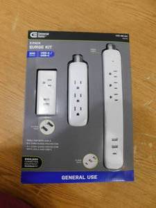 lot 124 image: Commercial Electric 4 ft. Multiple Outlet and Wall Mounted Surge Protector Set (3-Pack)