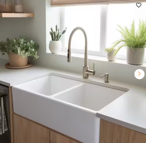 lot 40 image: SINKOLOGY Turner 33 in. Farmhouse Apron Front Undermount Double Bowl Crisp White Fireclay Kitchen Sink