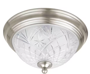lot 41 image: Hampton Bay Kilbourne 13 in. 2-Light Satin Nickel Flush Mount with Clear Glass Shade
