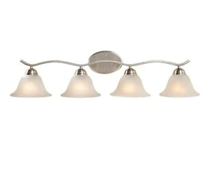 lot 43 image: Hampton Bay Andenne 34.3 in. 4-Light Transitional Brushed Nickel Bathroom Vanity Light Fixture with Marbleized Glass Shades