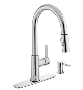 lot 91 image: Paulina Single-Handle Pull-Down Sprayer Kitchen Faucet with TurboSpray, FastMount and Soap Dispenser in Polished Chrome