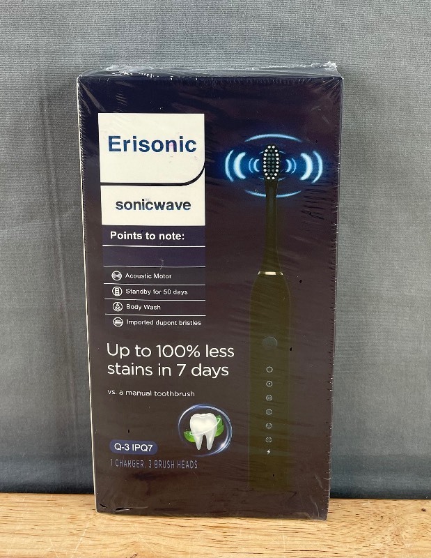 lot 37A image: Brand New Erisonic Sonicwave Electric Toothbrush with 3 Brush Heads $99.99 Retail