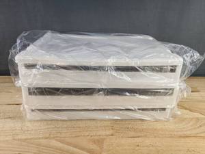 lot 61 image: 3 Brand New Prandom Storage Bins with Lids - White 5 x 11 x 8.7 Inches