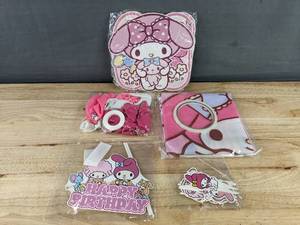 lot 99 image: Brand New 42-Piece Hello Kitty and My Melody Birthday Decoration Kit