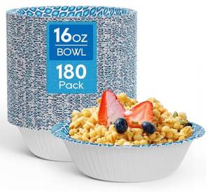 lot 113 image: 180 Count Brand New 16 oz Disposable Printed Paper Bowls with Damaged Box