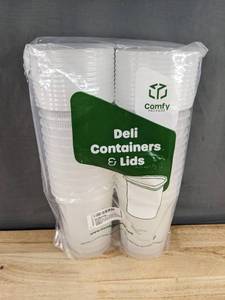 lot 145 image: 24 Brand New 32 oz. Comfy Deli Containers with Lids