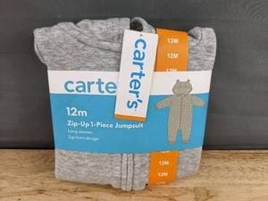 lot 148 image: Brand New Carters Zip-Up 1-Piece Jumpsuit, Long Sleeve - Size 12 Months