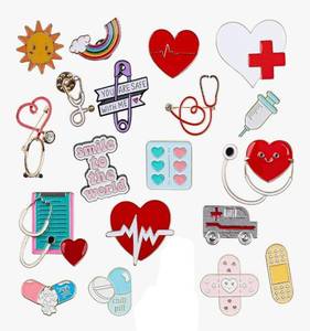 lot 151 image: 19 Brand New Nurse-Themed Enamel Pins with Storage Bag