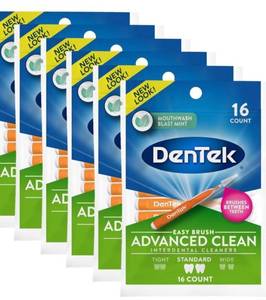 lot 154 image: 6 Brand New Packs DenTek Advanced Clean Interdental Cleaners 16 Count Each