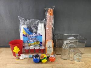 lot 165 image: Brand New Household Items Including Foam Cups, Glass Jars, and More