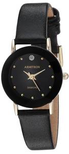 lot 88J image: Brand New Armitron Womens Diamond Accented Leather Strap Watch in Black