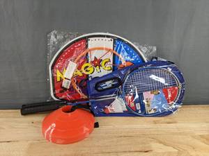 lot 309 image: Brand New Sports Set Basketball Hoop, 2-Player Badminton Kit, and 20 Training Cones
