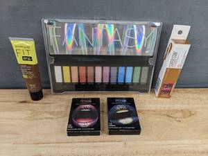 lot 333 image: Brand New Maybelline Beauty Products Eye Palette, Tinted Moisturizer, Eyeshadow Crayon, Python Lip Kits