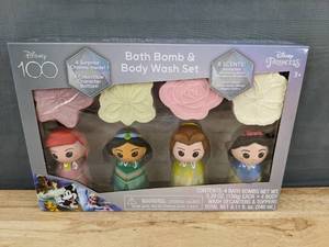 lot 6J image: Brand New Disney Princess Bath Bomb and Body Wash Set with Charms