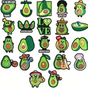 lot 40J image: 22 Brand New Avocado Character Croc Charms