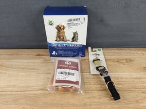 lot 395 image: Brand New Pet Collection Spray Deterrent, XS Dog Harness, Small Pet Collar $60.00 Retail