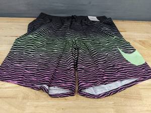 lot 28A image: Brand New Nike Swim Trunks with Purple and Green Zebra Print Mens XL - $64.00 Retail