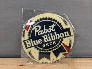 lot 22J image: Brand New Pabst Blue Ribbon 8 Round Tin Sign