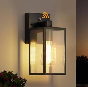 lot 619 image: Brand New Black Dusk to Dawn Outdoor Iron Lighting Fixture