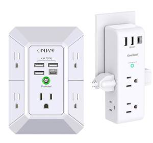 lot 68J image: Brand New One Beat & Qinlianf Surge Protector Outlet Set with Rotating Plug and USB Ports