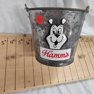 lot 53 image: Vintage Original Hamms Peanut PailIce Bucket whandle, Single Sided