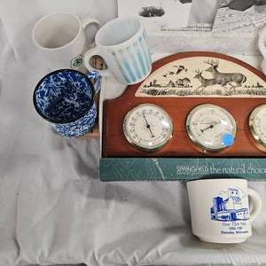lot 64 image: Springfield ThermometerBarometerHumidity Set wCoffee Cups