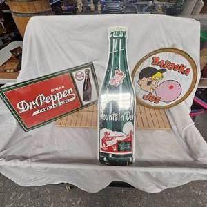 lot 81 image: Dr Pepper-Mt Dew-Bazooka Joe Signs