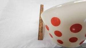 lot 10 image: Fireking Orange Polka Dot Mixing Bowl