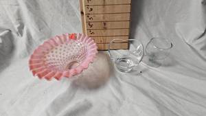 lot 50 image: Fenton Hobnail Cranberry Ruffled Edge Bowl