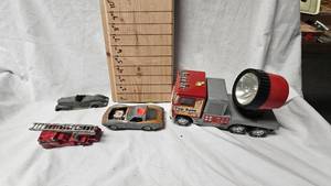 lot 54 image: Nylint Top Speed Semi wSpotlight, Merriweather Fire Engine and Die Cast Cars