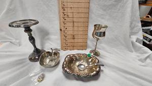 lot 58 image: Silver Plated Chalice, Serving Dish, Apple Dish and  Candle