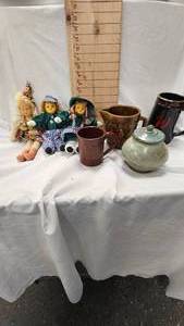 lot 60 image: Swedish Rag Dolls, Porcelain Jilili Dolls boygirl, Willmar College Stein, Stone Jar and Pitcher