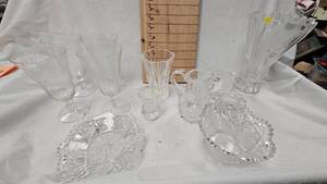 lot 90 image: Assorted Crystal Bowls and Vase and Misc Glases and Candle Holders