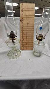 lot 95 image: 2 KeroseneOil Lamps with Chimneys