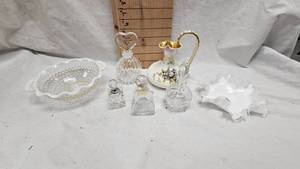lot 103 image: Glassware Assortment and Perfume Bottles and Floral Pitcher