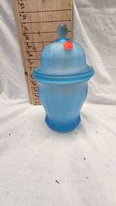 lot 105 image: Indian Glass Satin Frosted Baby Blue Glass Jar