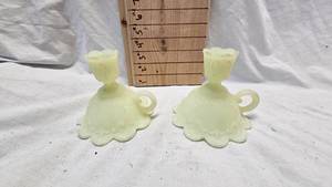 lot 107 image: Fenton Satin Glass Finger Loop Candle Holders(2)