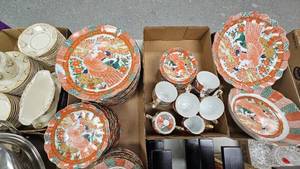 lot 127 image: Imari Arita China, Setting for 8 with CreamerSuger. Cups, Salad Plates, Bowls