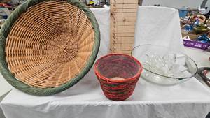 lot 132 image: Wicker Baskets and Punch Bowl with Cups