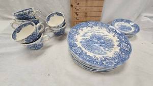 lot 135 image: Salem China Co, English Village 8 Plates, 8 Saucers, 7 Cups