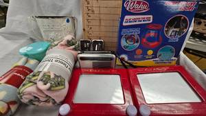lot 145 image: (2) Etch a Sketch, Dunkin Dive Hoops, Wall Hanger, Fleece Throws