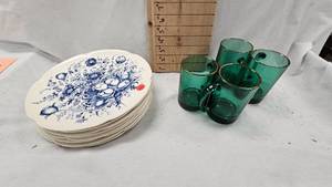 lot 155 image: Johnson Brothers Windsor Ware, Dover Blue Pattern(8), Gold Rim Green Cups(4)