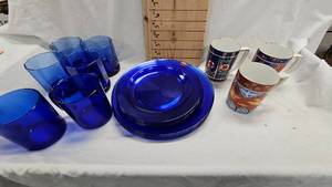 lot 156 image: Cobalt Blue Plates(4), Saucer(4),Glasses(4),Cups(2)